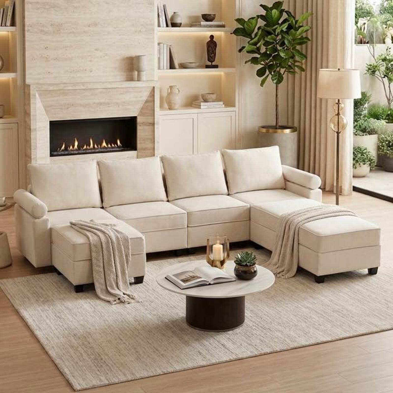 New "Boyel Living" White/Light Grey/Dark Grey Modular Sectional Sofa with Storage