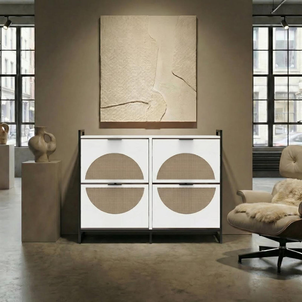 New Modern Cane Shoe Cabinet Storage