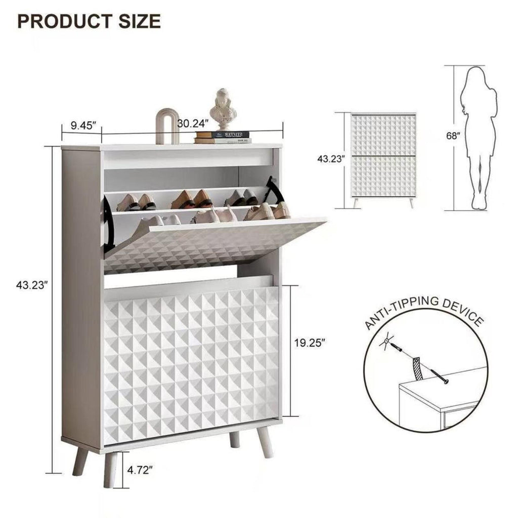 Modern White Geometric Shoe Storage Cabinet