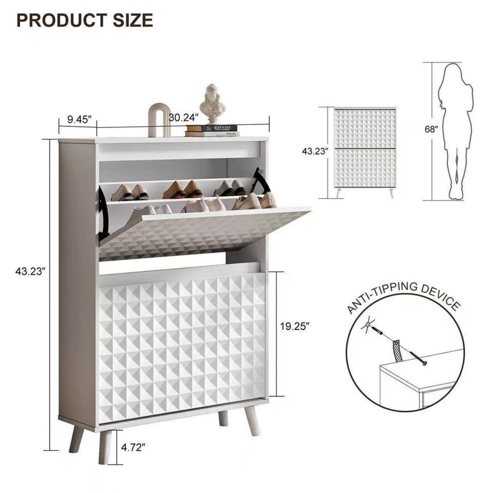 Modern White Geometric Shoe Storage Cabinet