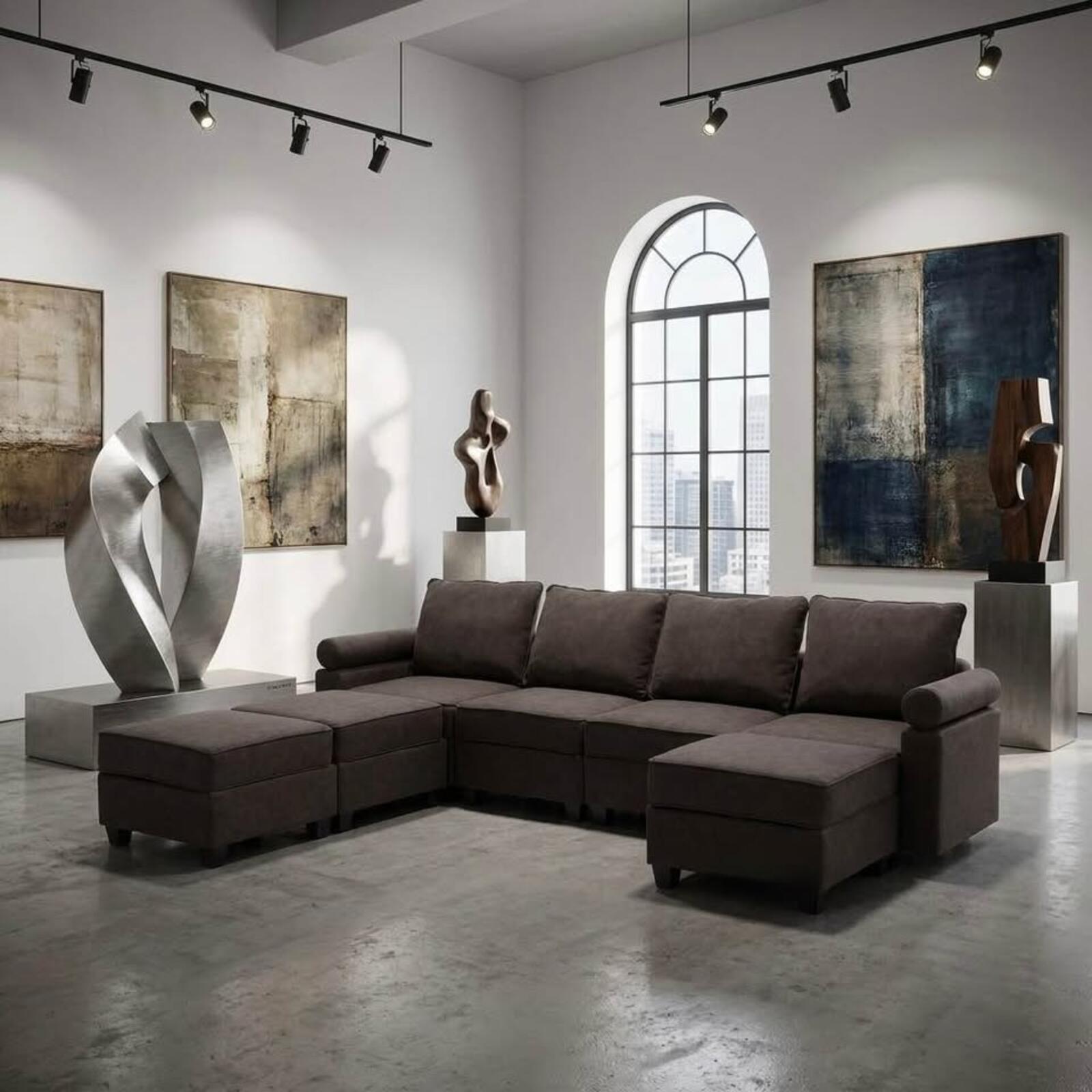 Dark Gray U-Shaped Sectional Sofa with Double Storage Chaises