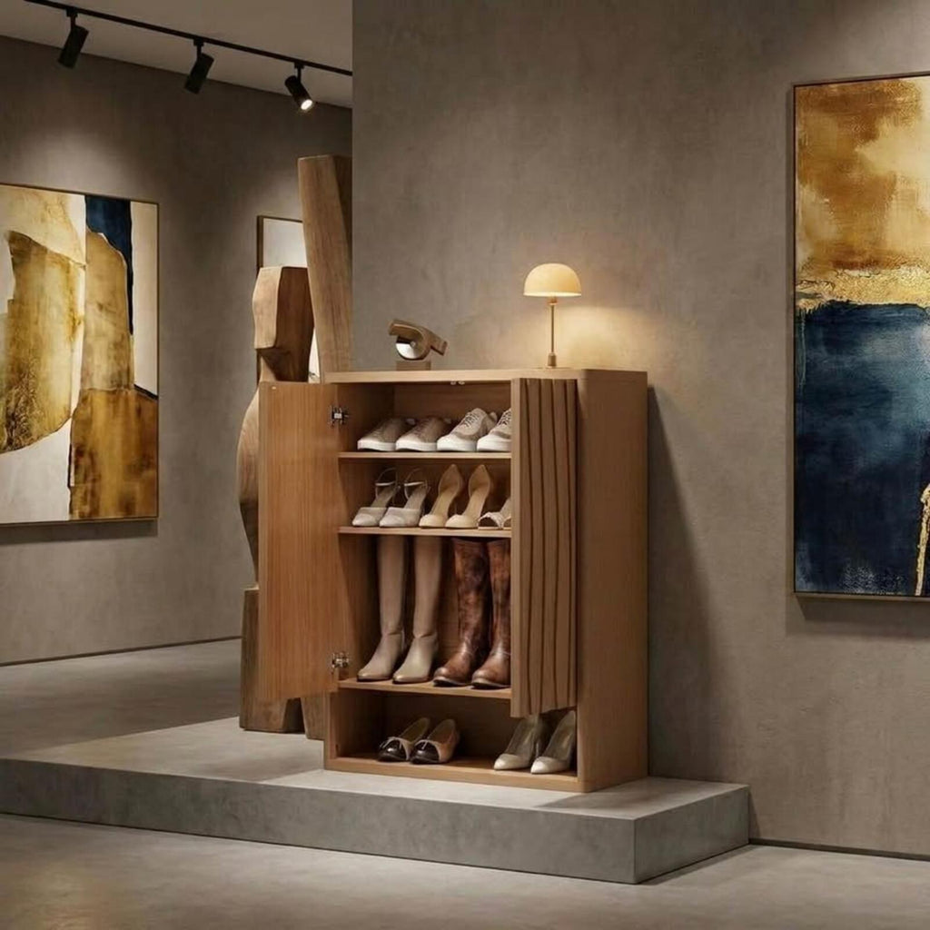 Modern Fluted Wood Shoe Storage Cabinet 0016