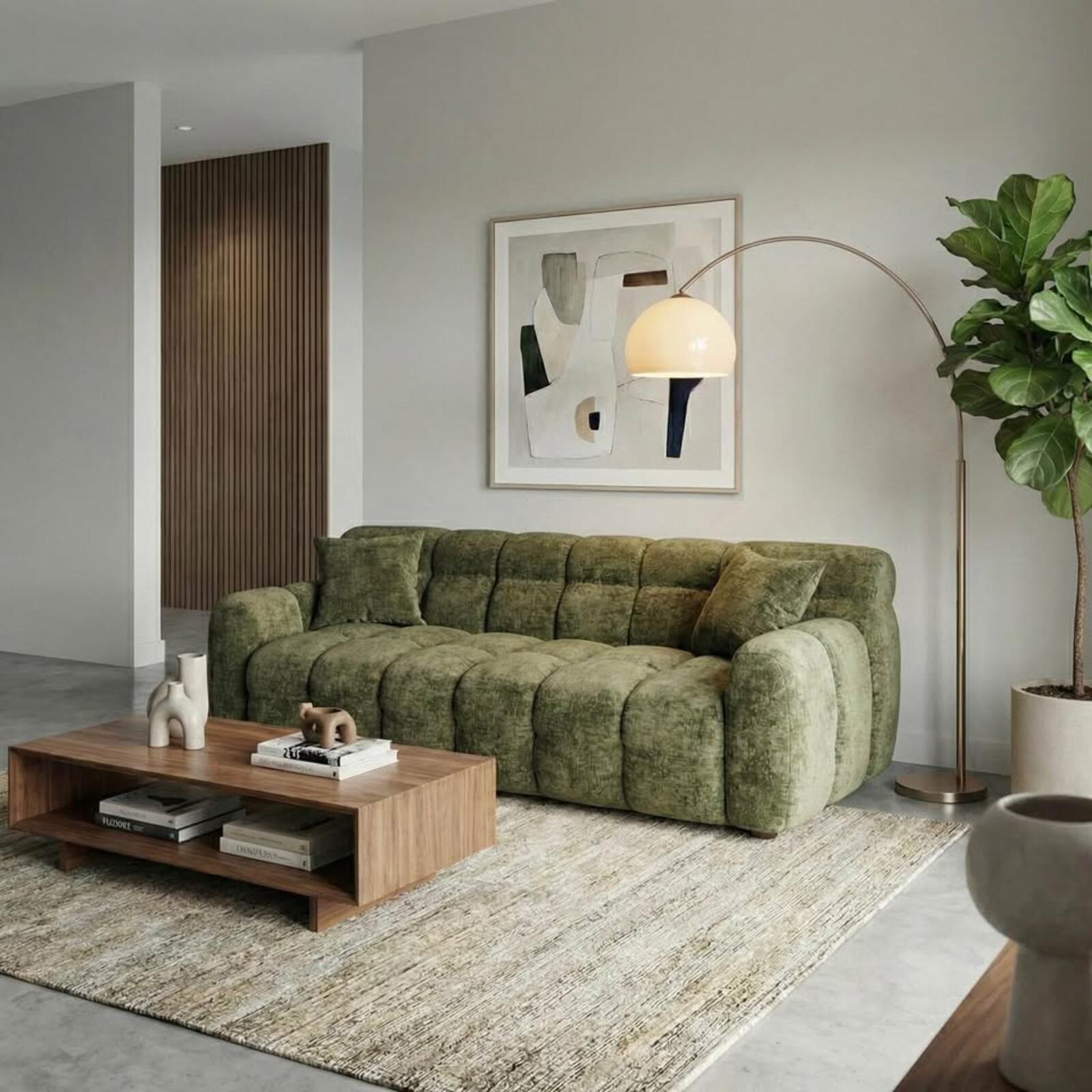 Modern Tufted Moss Green Sofa