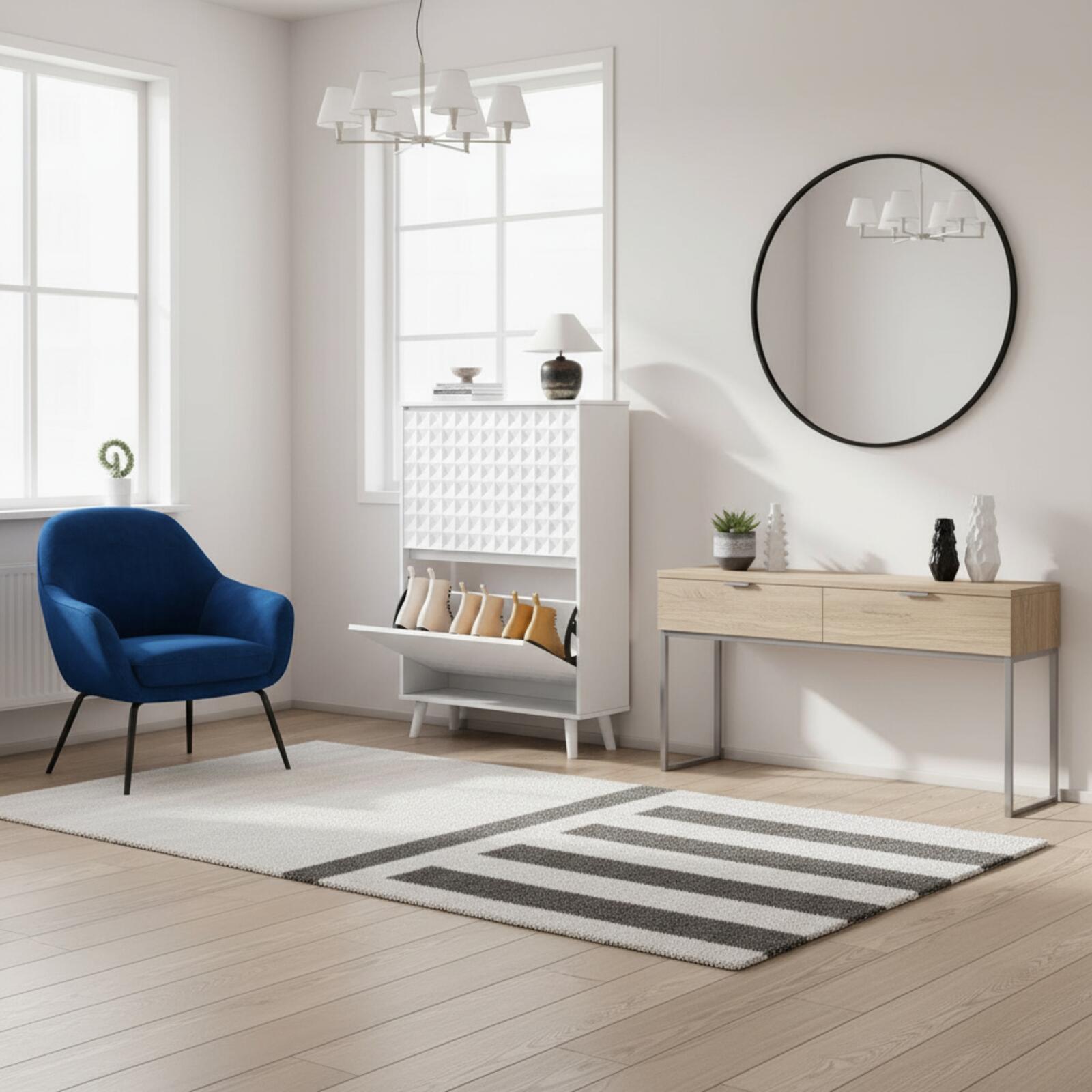 Modern White Geometric Shoe Storage Cabinet