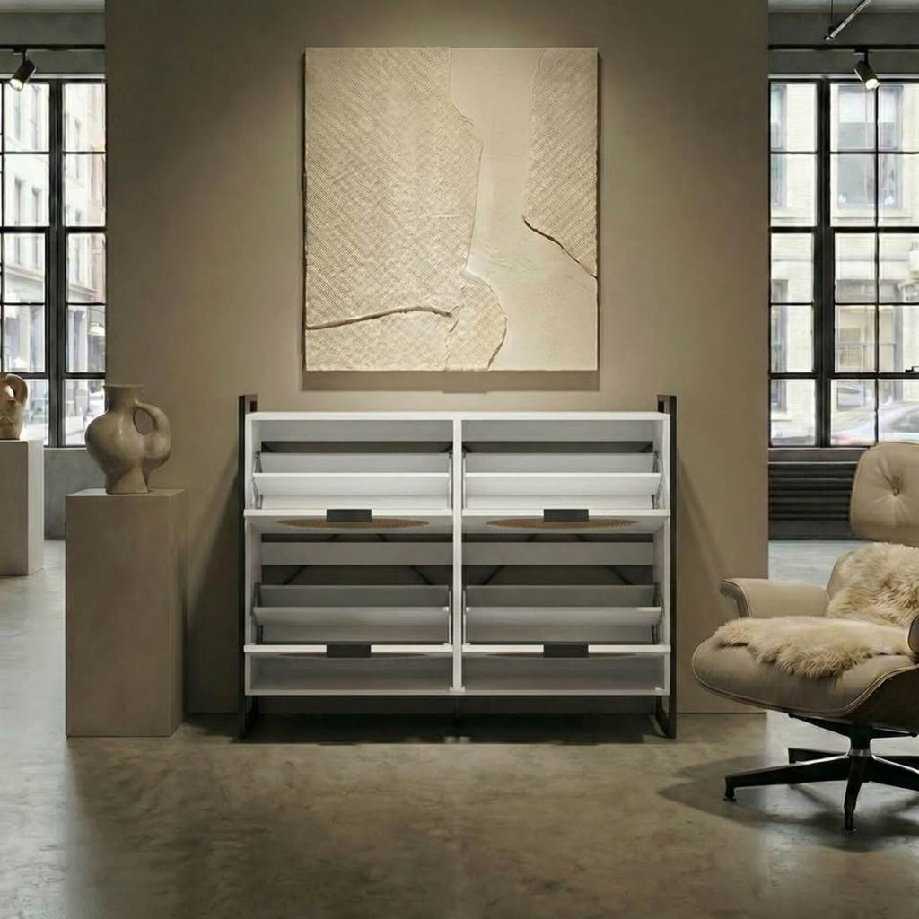 Modern Cane white shoe cabinet