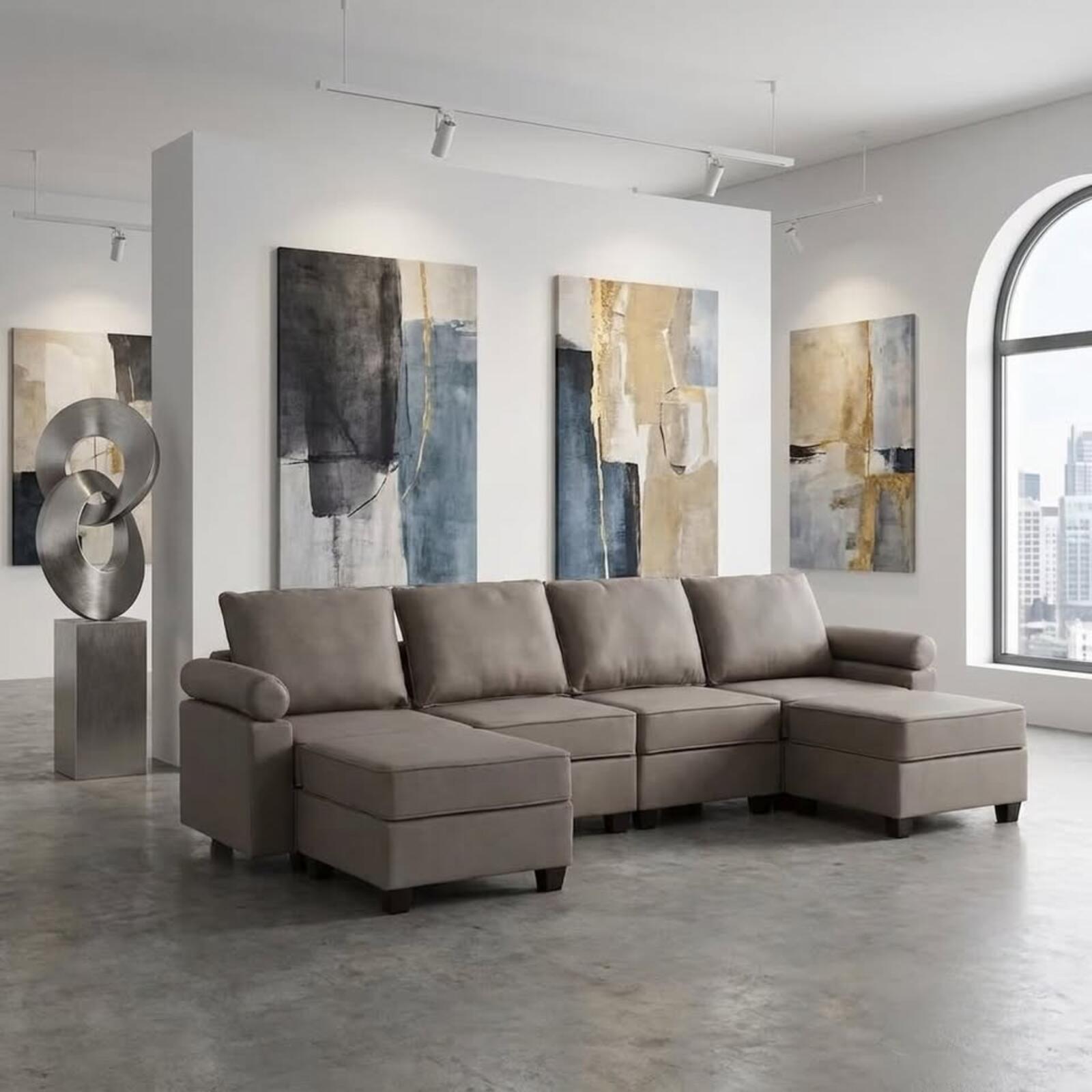 Modern linen U-Shaped Modular Sectional Sofa