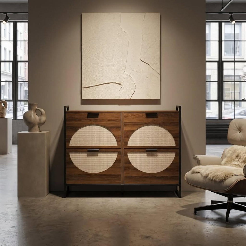 New Modern Cane Shoe Cabinet Storage