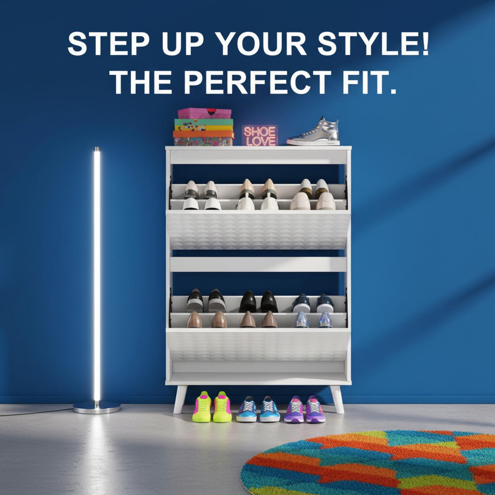 Modern White Geometric Shoe Storage Cabinet