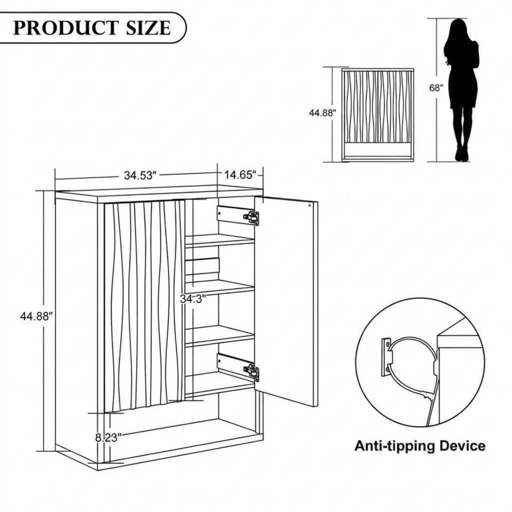 Modern Fluted Wood Shoe Storage Cabinet 0016