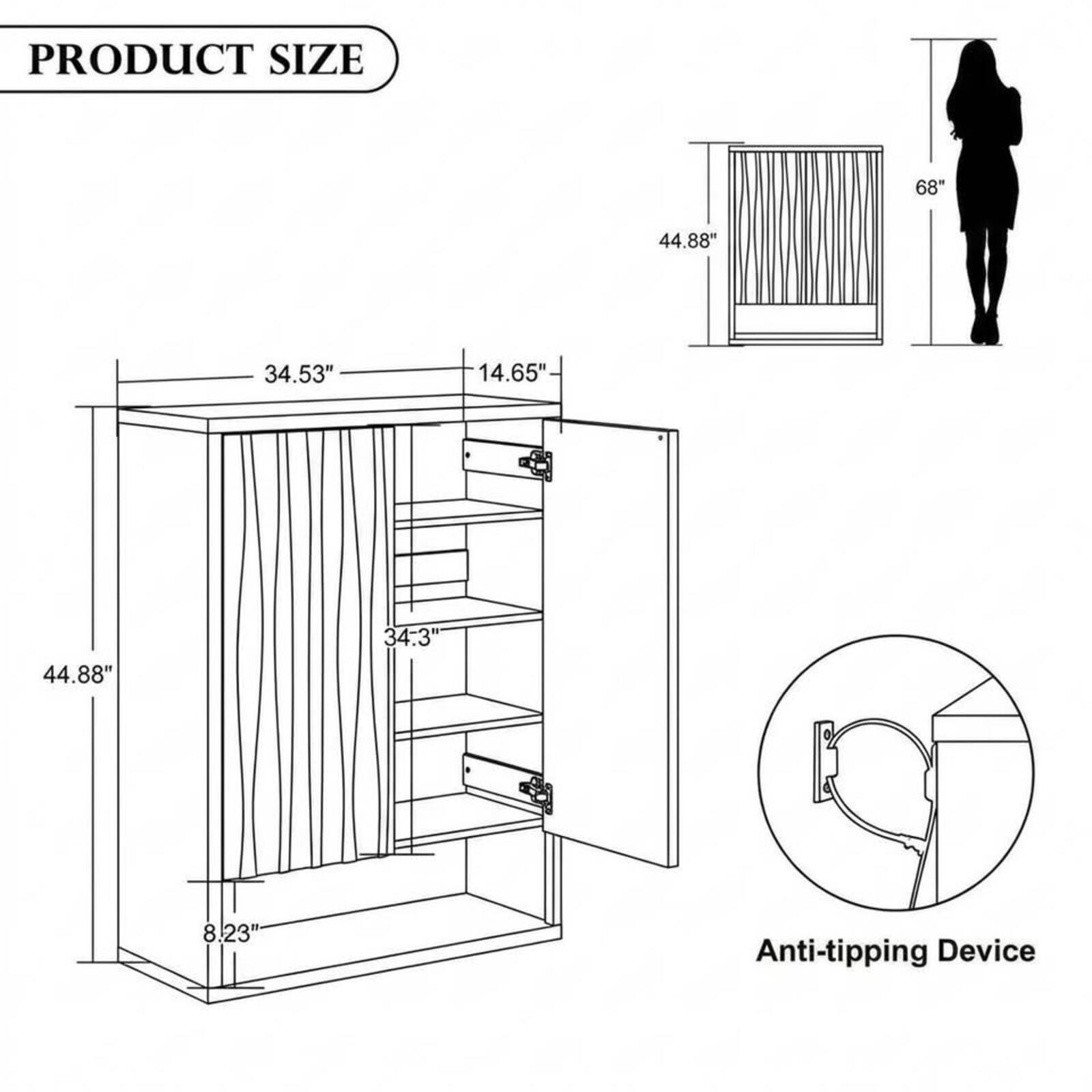 Modern Fluted Wood Shoe Storage Cabinet 0016