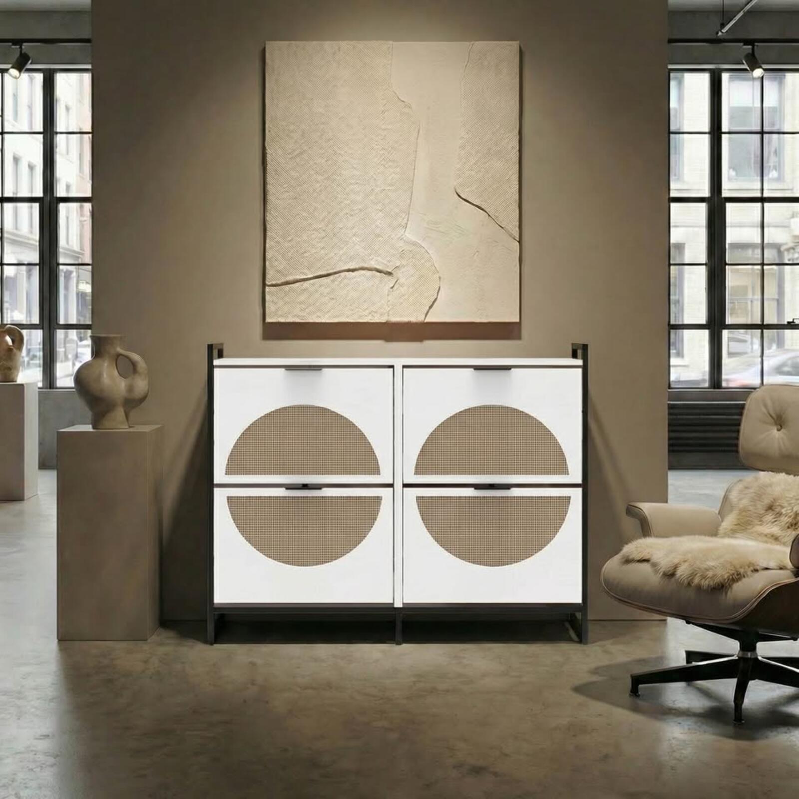 Modern Cane white shoe cabinet