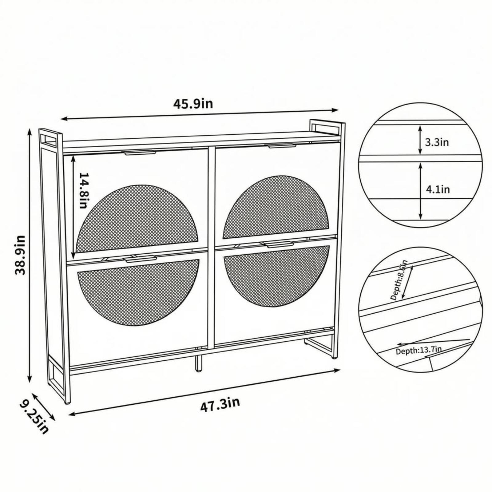 New Modern Cane Shoe Cabinet Storage