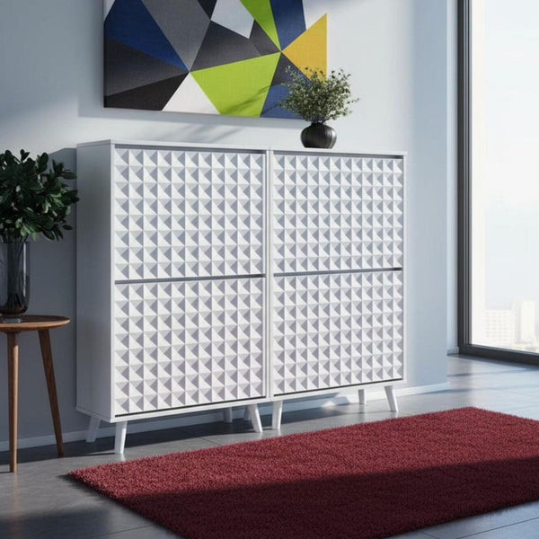 Modern White Geometric Shoe Storage Cabinet