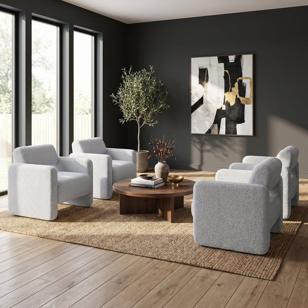 Set of 2 Modern White Bouclé Armchairs