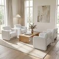 Set of 4 White Bouclé Armchairs (Light Grey)